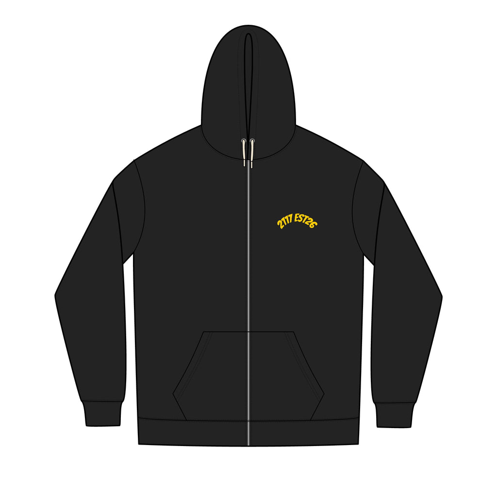 Men's Full-Zip Hoodie — Minimal Yellow Chest Script