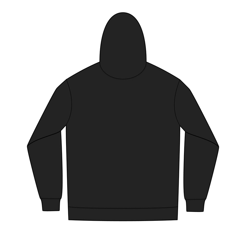 Chest-Logo Full-Zip Hoodie — Minimal Curved Text Design